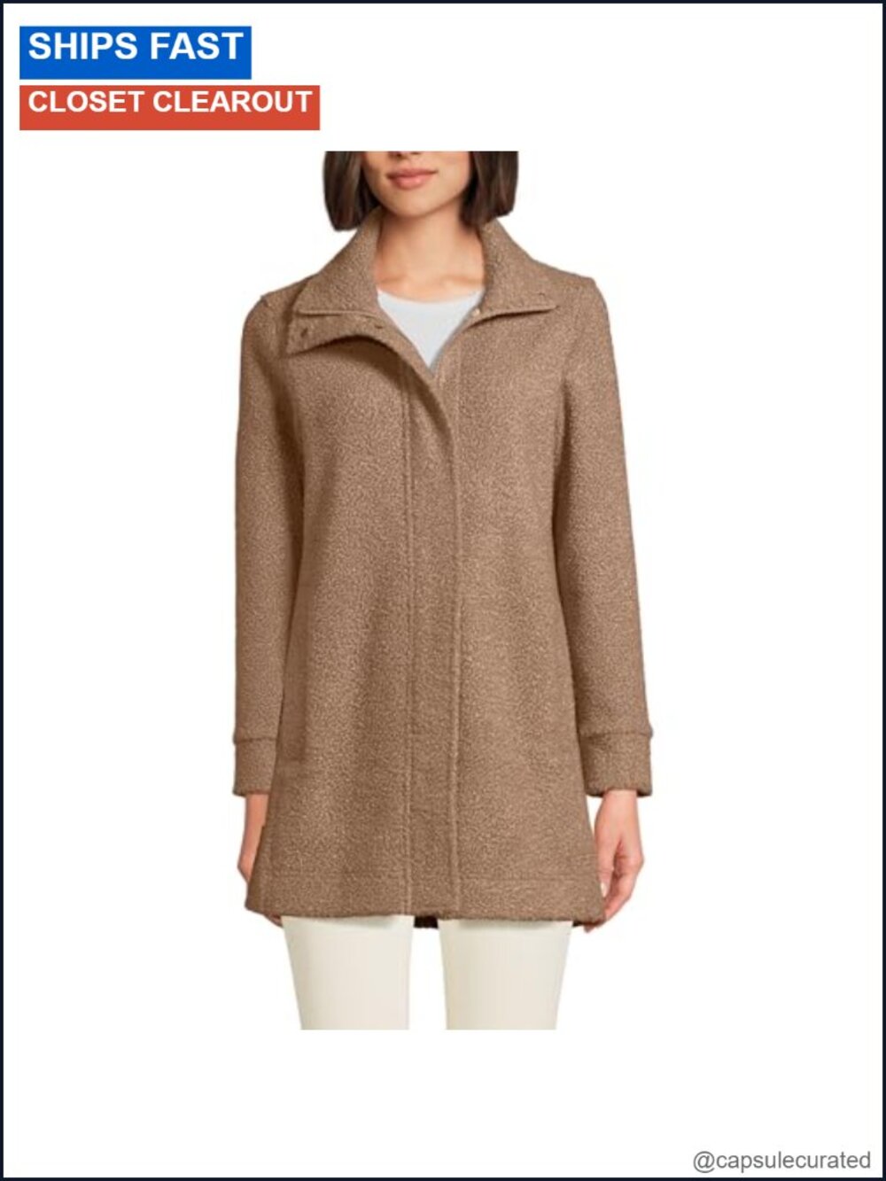 Boucle Fleece Coat Snap Collar Pockets Cozy Winter Outdoor
